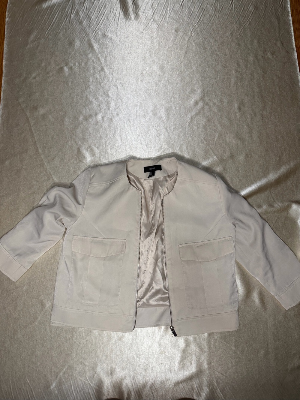 Forever 21 Cream Zip-Up Bomber Jacket Size M